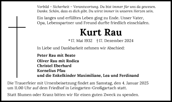 Traueranzeige von Kurt Rau von GESAMT