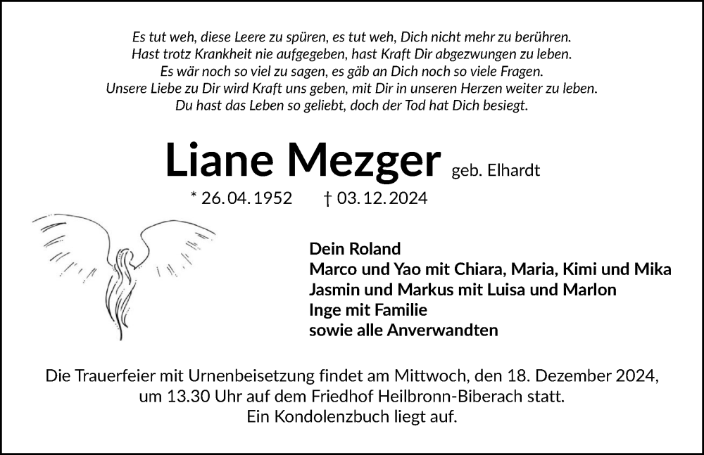  Traueranzeige für Liane Mezger vom 14.12.2024 aus GESAMT