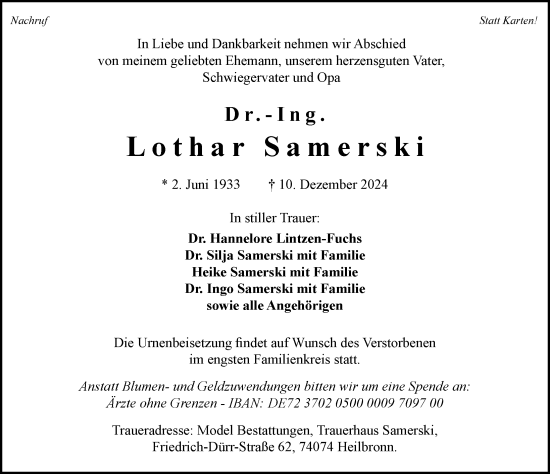 Traueranzeige von Lothar Samerski von GESAMT