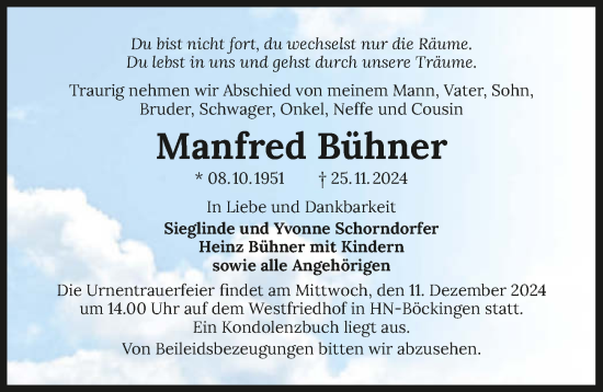 Traueranzeige von Manfred Bühner von GESAMT