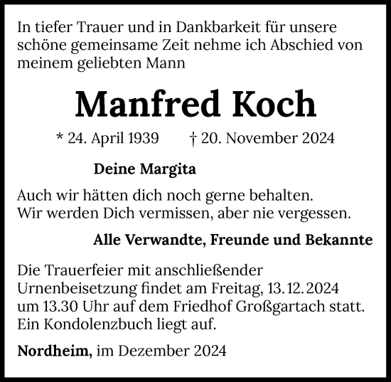 Traueranzeige von Manfred Koch von GESAMT