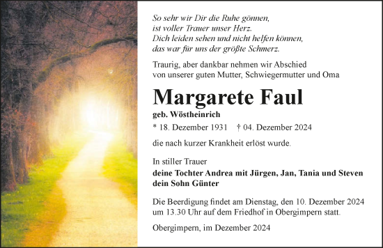 Traueranzeige von Margarete Faul von GESAMT