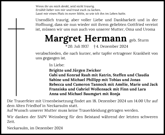 Traueranzeige von Margret Hermann von GESAMT