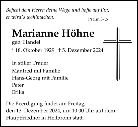 Traueranzeige von Marianne Höhne von GESAMT