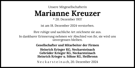 Traueranzeige von Marianne Kreuzer von GESAMT