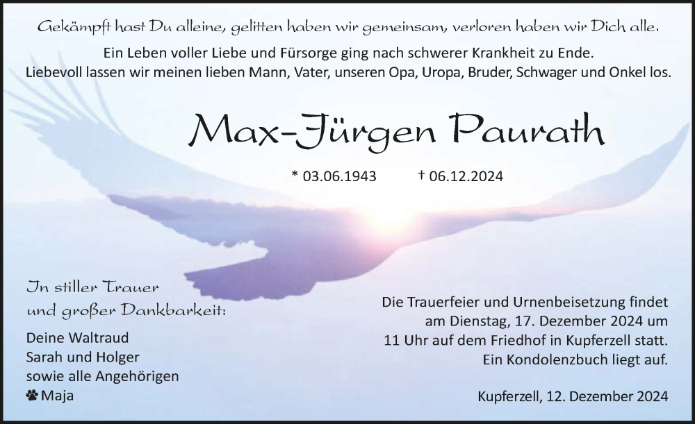  Traueranzeige für Max-Jürgen Paurath vom 12.12.2024 aus GESAMT