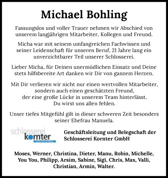 Traueranzeige von Michael Bohling von GESAMT