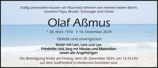 Traueranzeige von Olaf Aßmus von GESAMT