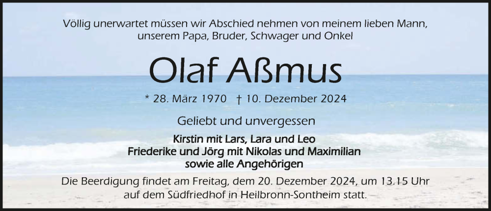  Traueranzeige für Olaf Aßmus vom 14.12.2024 aus GESAMT