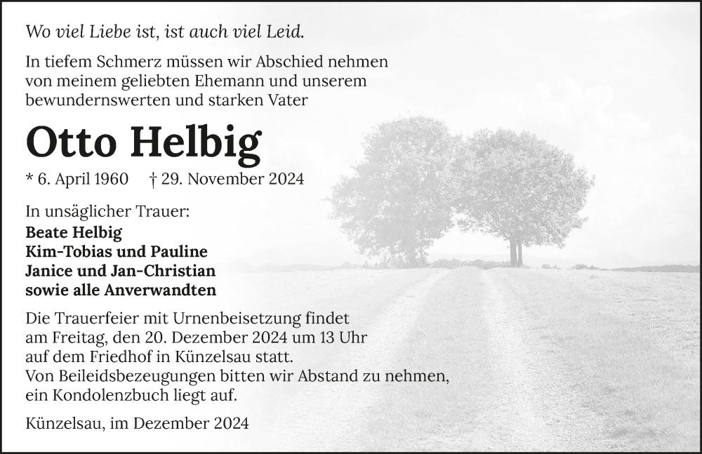  Traueranzeige für Otto Helbig vom 04.12.2024 aus GESAMT