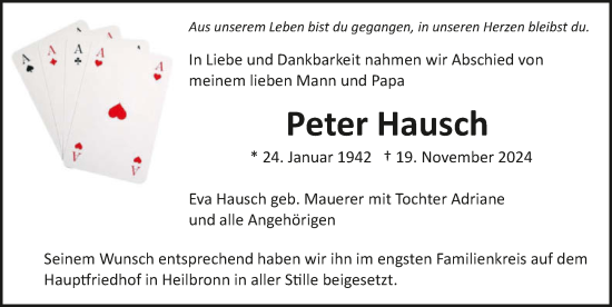 Traueranzeige von Peter Hausch von GESAMT