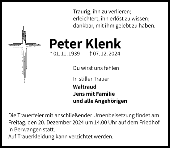 Traueranzeige von Peter Klenk von GESAMT