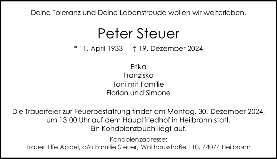 Traueranzeige von Peter Steuer von GESAMT