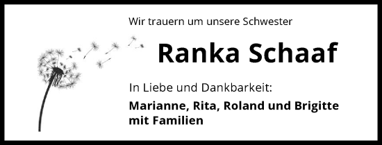 Traueranzeige von Ranka Schaaf von GESAMT