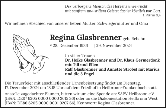 Traueranzeige von Regina Glasbrenner von GESAMT