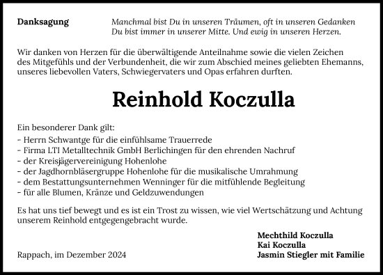 Traueranzeige von Reinhold Koczulla von GESAMT