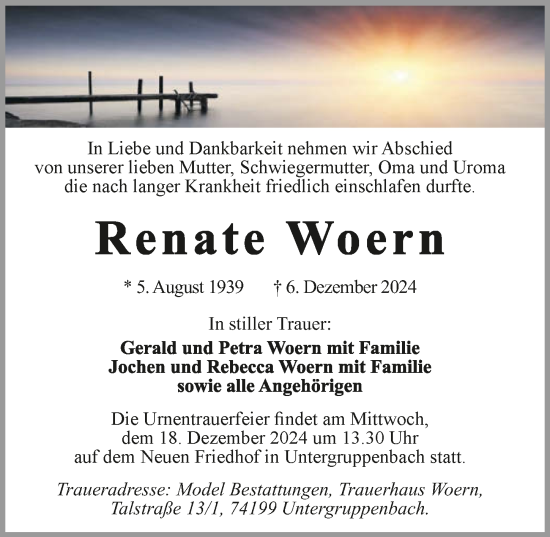 Traueranzeige von Renate Woern von GESAMT