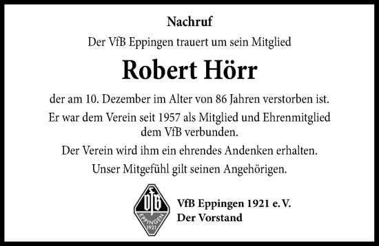 Traueranzeige von Robert Hörr von GESAMT