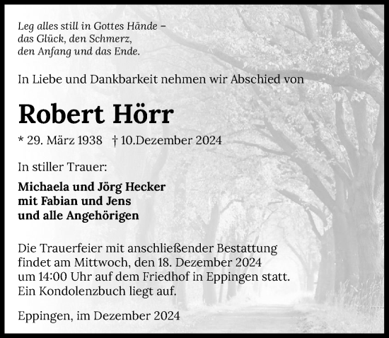 Traueranzeige von Robert Hörr von GESAMT