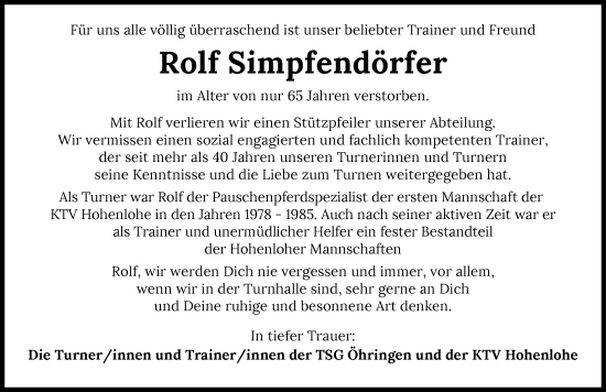 Traueranzeige von Rolf Simpfendörfer von GESAMT