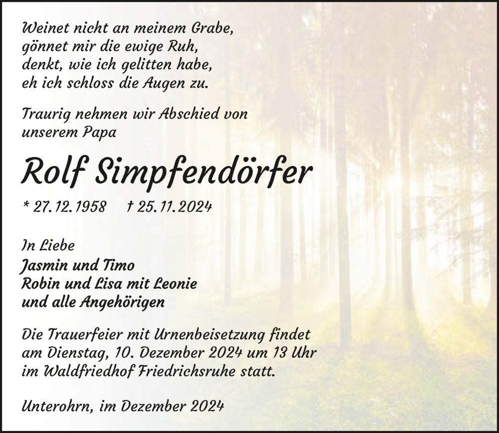  Traueranzeige für Rolf Simpfendörfer vom 05.12.2024 aus GESAMT