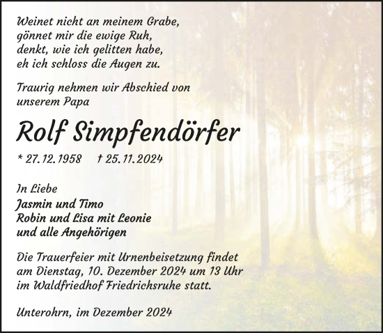 Traueranzeige von Rolf Simpfendörfer von GESAMT