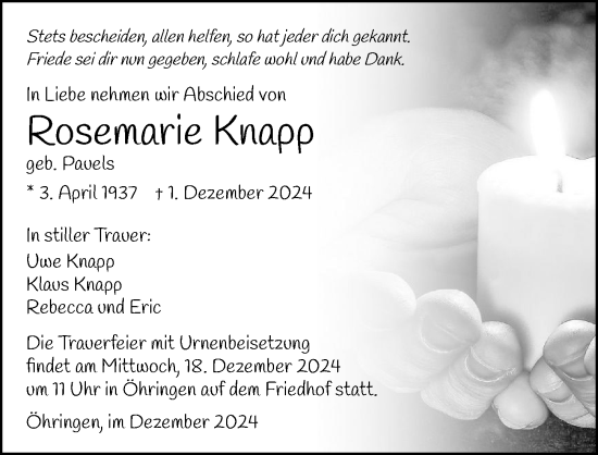 Traueranzeige von Rosemarie Knapp von GESAMT