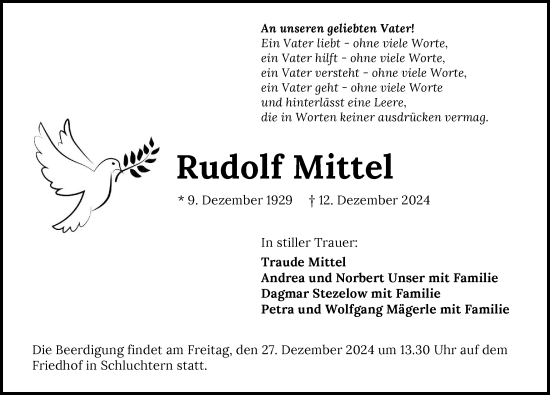 Traueranzeige von Rudolf Mittel von GESAMT