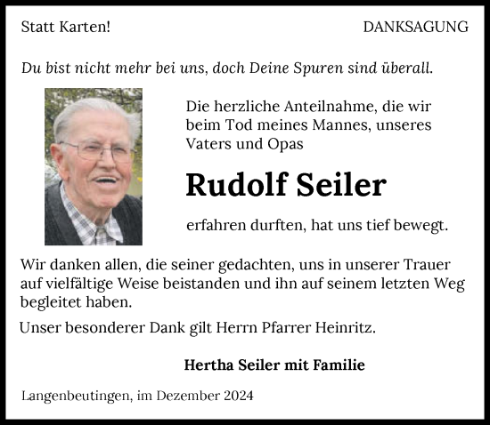 Traueranzeige von Rudolf Seiler