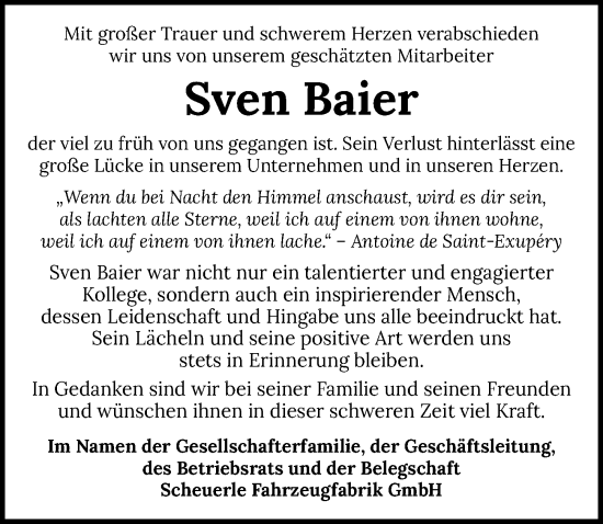 Traueranzeige von Sven Baier von GESAMT