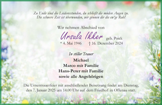 Traueranzeige von Ursula Ikker von GESAMT