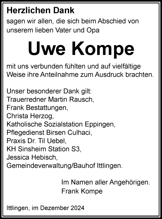 Traueranzeige von Uwe Kompe von GESAMT