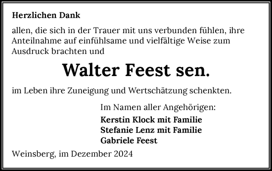 Traueranzeige von Walter Feest von GESAMT