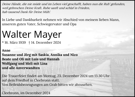 Traueranzeige von Walter Mayer von GESAMT