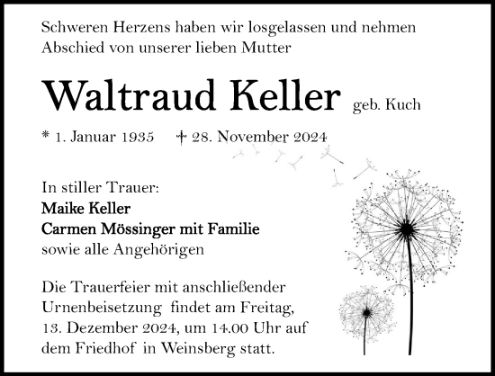 Traueranzeige von Waltraud Keller von GESAMT