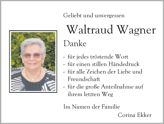 Traueranzeige von Waltraud Wagner