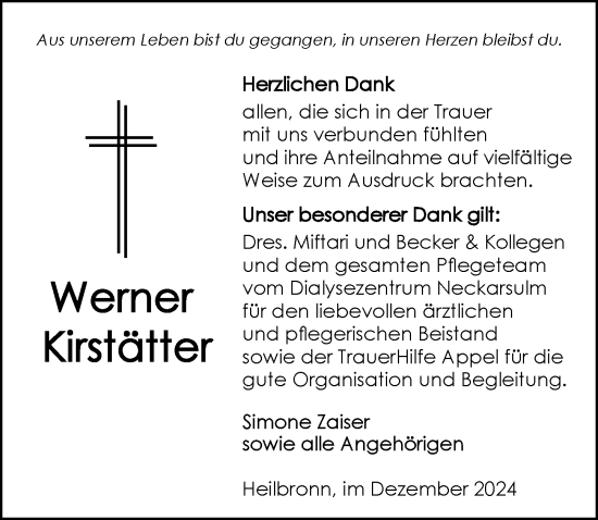 Traueranzeige von Werner Kirstätter von GESAMT