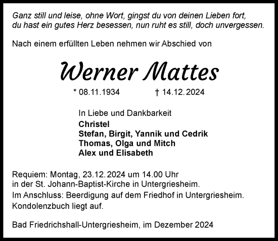 Traueranzeige von Werner Mattes von GESAMT