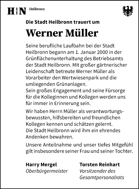 Traueranzeige von Werner Müller von GESAMT