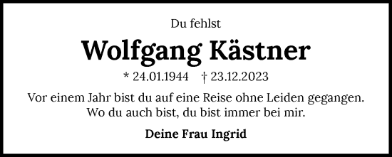 Traueranzeige von Wolfgang Kästner von GESAMT