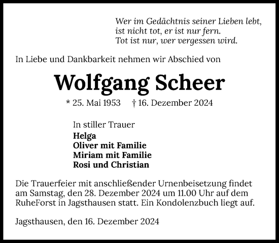 Traueranzeige von Wolfgang Scheer von GESAMT