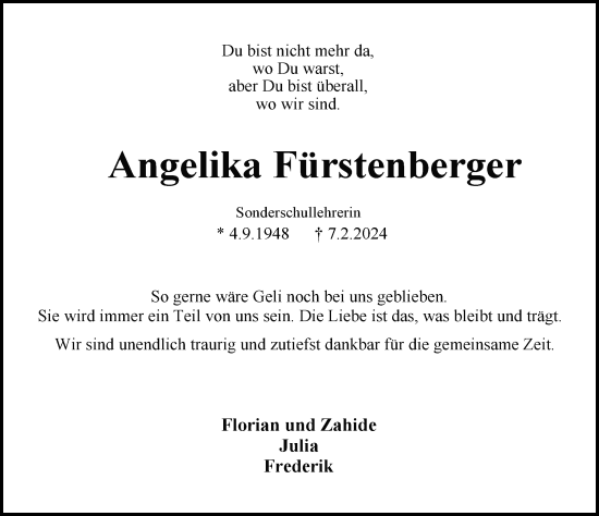 Traueranzeige von Angelika Fürstenberger von GESAMT