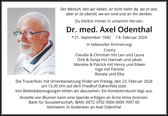 Traueranzeige von Axel Odenthal von GESAMT