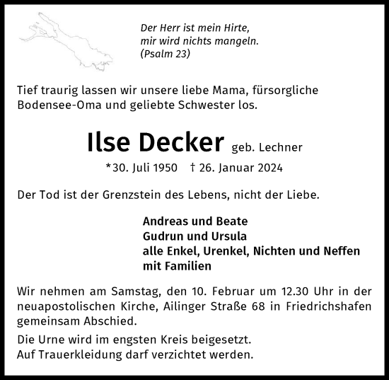 Traueranzeige von Ilse Decker von GESAMT