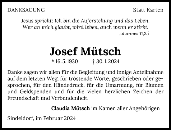 Traueranzeige von Josef Mütsch von GESAMT