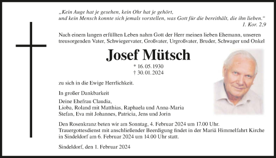 Traueranzeige von Josef Mütsch von GESAMT