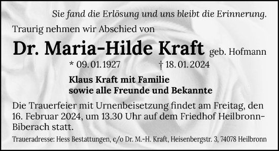 Traueranzeige von Maria-Hilde Kraft von GESAMT