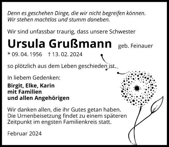 Traueranzeige von Ursula Grußmann von GESAMT