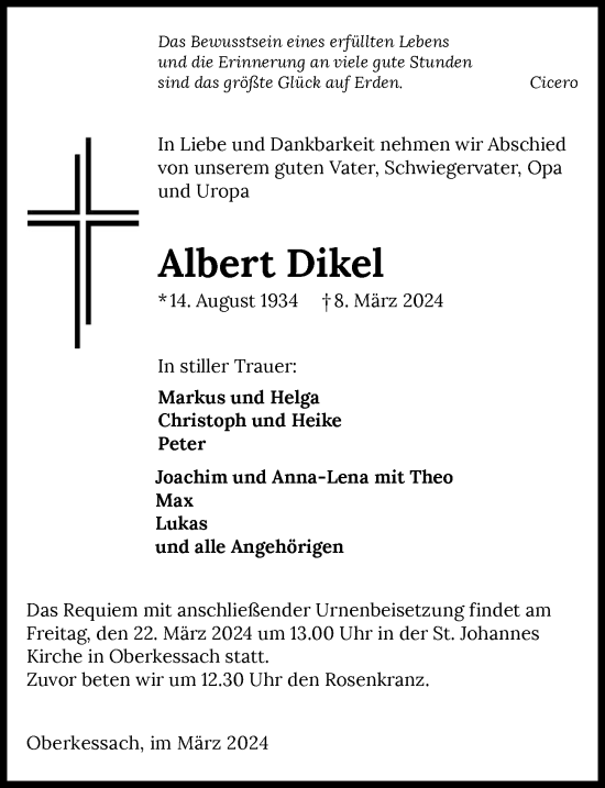 Traueranzeige von Albert Dikel von GESAMT