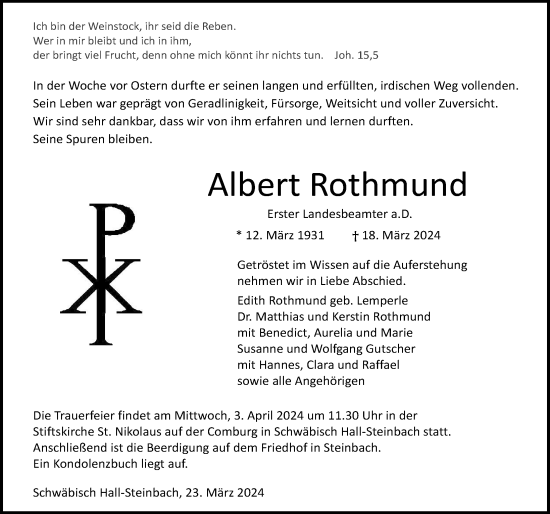 Traueranzeige von Albert Rothmund von GESAMT